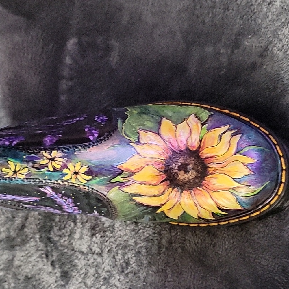 Handpainted Doc Marten Chelsea Platform Boots Sunflower Design One of a Kind! - Picture 8 of 16